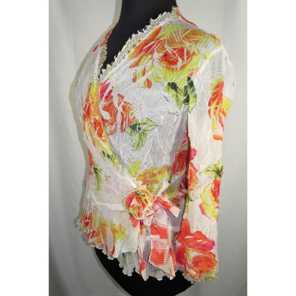 Caché Tops - Vintage Cache Sheer Floral Crinkle Wrap Blouse Size Large